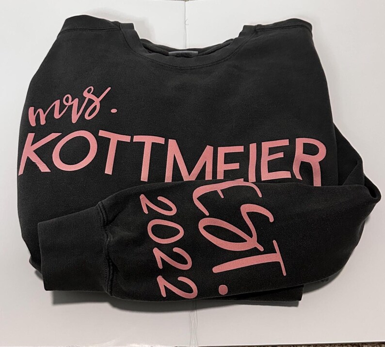 Custom Mrs. sweatshirt with personalized script lettering